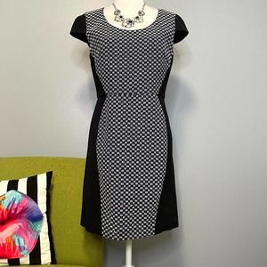 DKNYC Blue White Black Geometric Sheath Dress 8 Cocktail Work